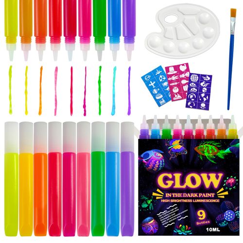 New Original Neon Nights Glow UV Light Acrylic Paint Set in the Dark Paint