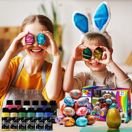 KHY-pinturas acrílicas fluidas para huevos de Pascua, premezcladas profesionales no tóxicas para verter y verter acrílico, juego de pintura para huevos de Pascua