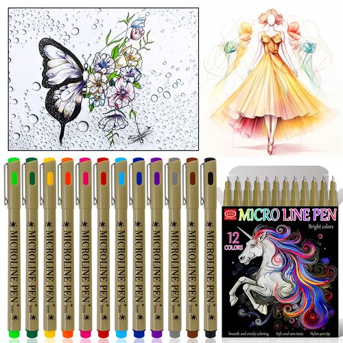 KHY Professional 12 Colors Micro Fine Liner Sketch Paint For Colour Kid Drawing Art Marker Fineliner Color Permanent Pen Set