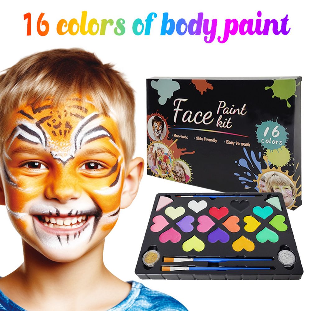 16 Farben Ungiftiges Kinderschminke-Halloween-Set Körperpalette Gesichtsbemalungen für Kinder Gesichtsbemalung Schminkset