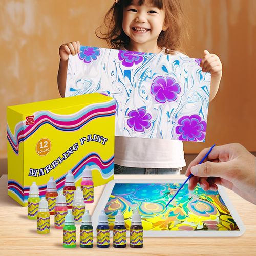 Kit de fournitures de papeterie 12 couleurs pour enfants filles, Mini Kit de peinture marbrée à l&#39;eau Gouache pour enfants, ensemble d&#39;art en marbre