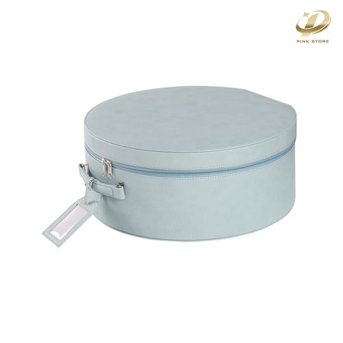 Blue Hat Box For Men & Women Storage - Round Hat Travel Case With Zipper - Hat Case For Travel Has Sturdy Handle Easy To Carry Great For Carrying