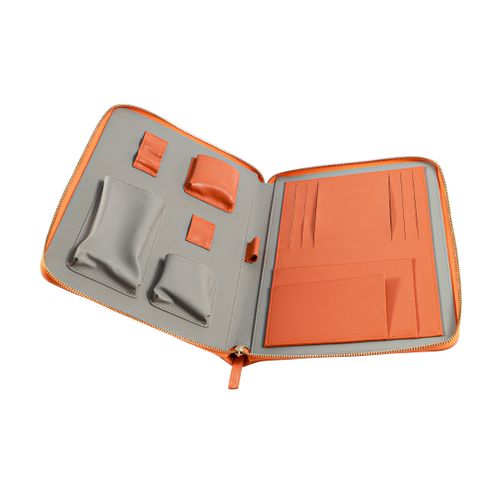 Orange PU Leather Zippered File Holder