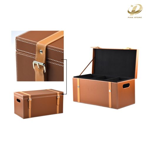 Spacious Dark Brown Leather Storage Box with Convenient Handle