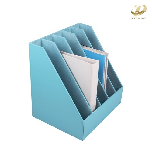 File Rack PU Leather Office File Document Classification Rack Desktop Organizer Storage Documents Magazine Books File Organizer