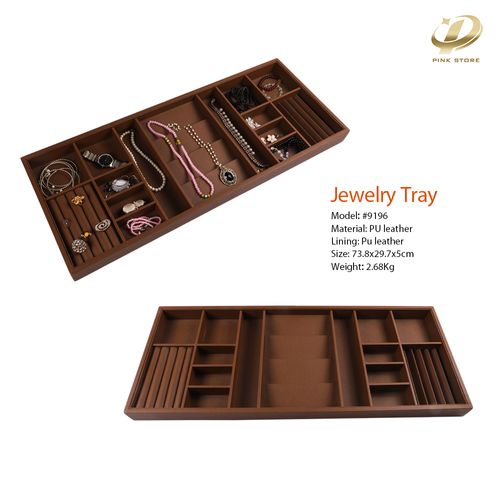 Large Brown Velvet Jewelry Display Tray with Multiple Compartments