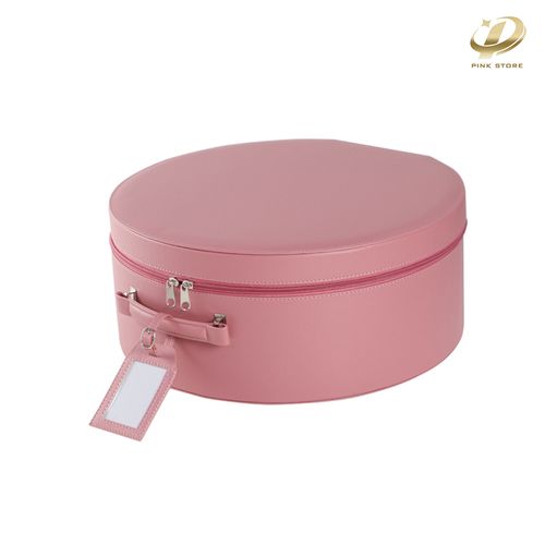 Pink Hat Box For Men & Women Storage - Round Hat Travel Case With Zipper - Hat Case For Travel Has Sturdy Handle Easy To Carry Great For Carrying