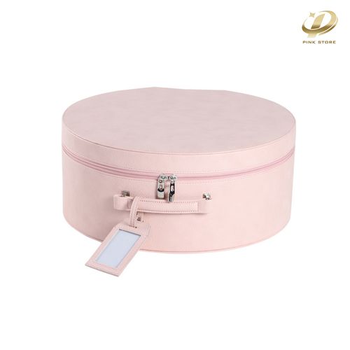 Light Pink Hat Box- Round Hat Travel Case With Zipper - Hat Case For Travel Has Sturdy Handle Easy To Carry Great For Carrying