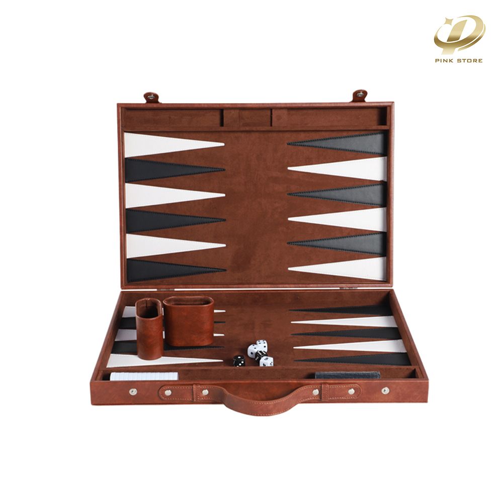 Leather Backgammon Board Game Set, Classic Backgammon Game Set with Leather Case, Travel Folding Board Game