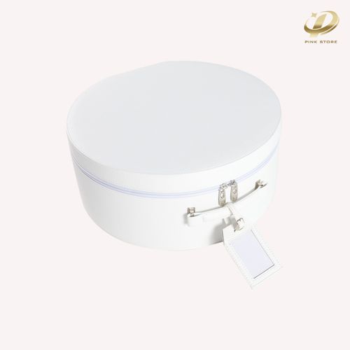 White color Hat Box- Round Hat Travel Case With Zipper - Hat Case For Travel Has Sturdy Handle Easy To Carry Great For Carrying