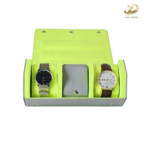 Grey PU Leather Watch Roll For Three slots