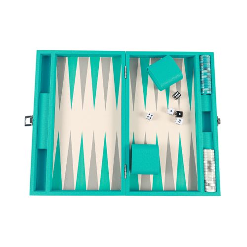 Sky Blue Leather Backgammon Set