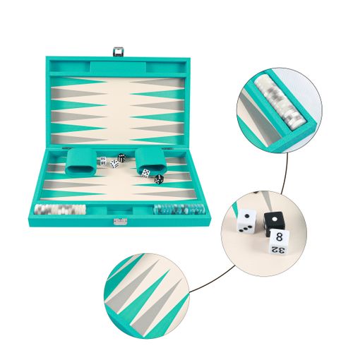 Sky Blue Leather Backgammon Set