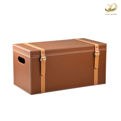 Spacious Dark Brown Leather Storage Box with Convenient Handle