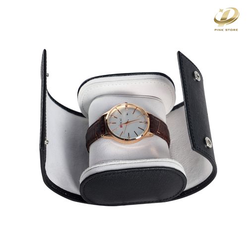 Black PU Leather One-Slot Watch Roll with Velvet Lining