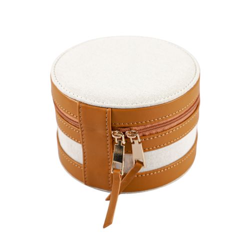 Round Linen Leather Jewelry Box