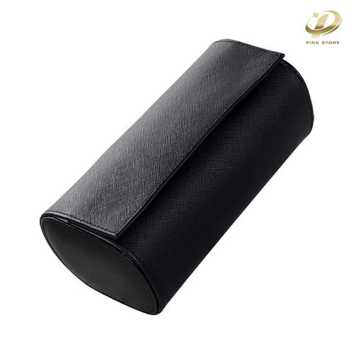 Black PU Leather Three-Slot Watch Roll with Velvet Lining