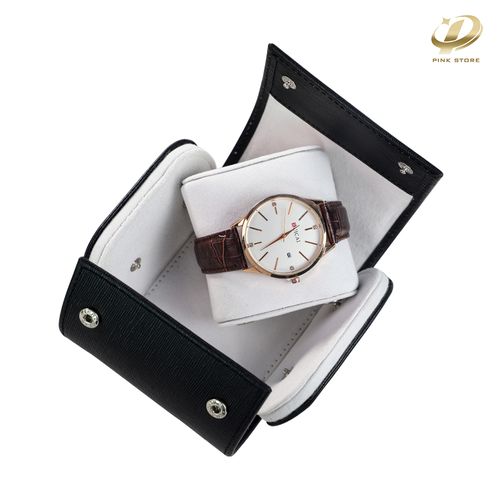 Black PU Leather One-Slot Watch Roll with Velvet Lining