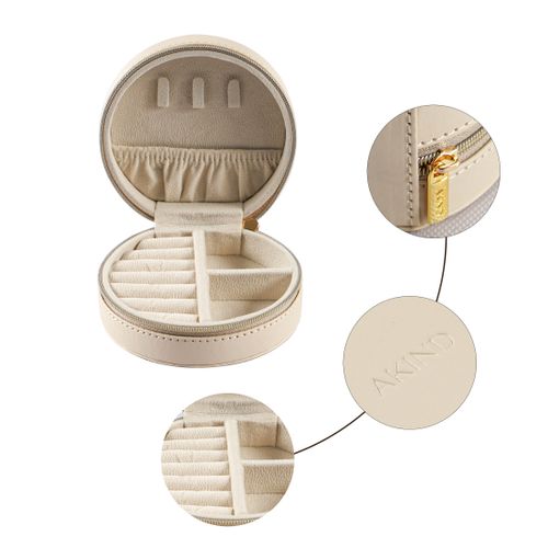 Cream Elegance Round Jewelry Box