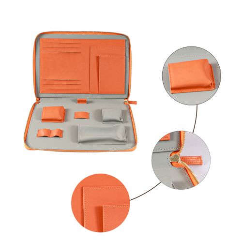 Orange PU Leather Zippered File Holder
