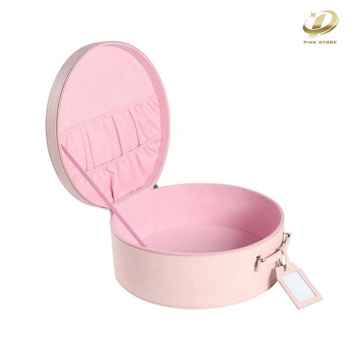 Light Pink Hat Box- Round Hat Travel Case With Zipper - Hat Case For Travel Has Sturdy Handle Easy To Carry Great For Carrying