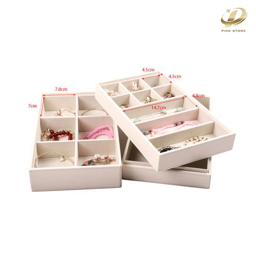 Stacked White Three Layers PU Leather Jewelry Tray Set