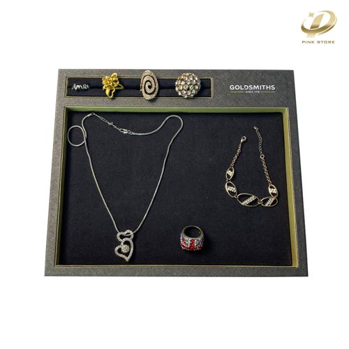 PU Leather Jewelry Display Tray with Ring Slot and Necklace Compartment