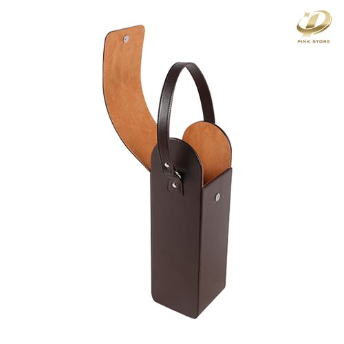 Dark Brown Wine Bottle Box Carrier with Strap