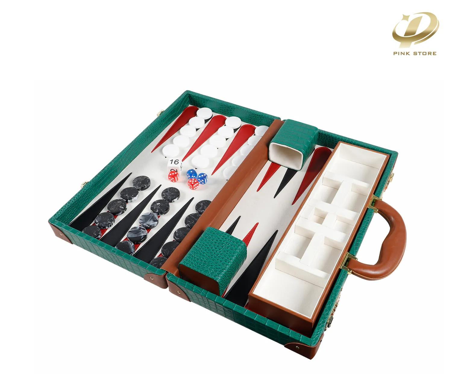 Crocodile Luxe: Portable Backgammon Set with Resin Accents