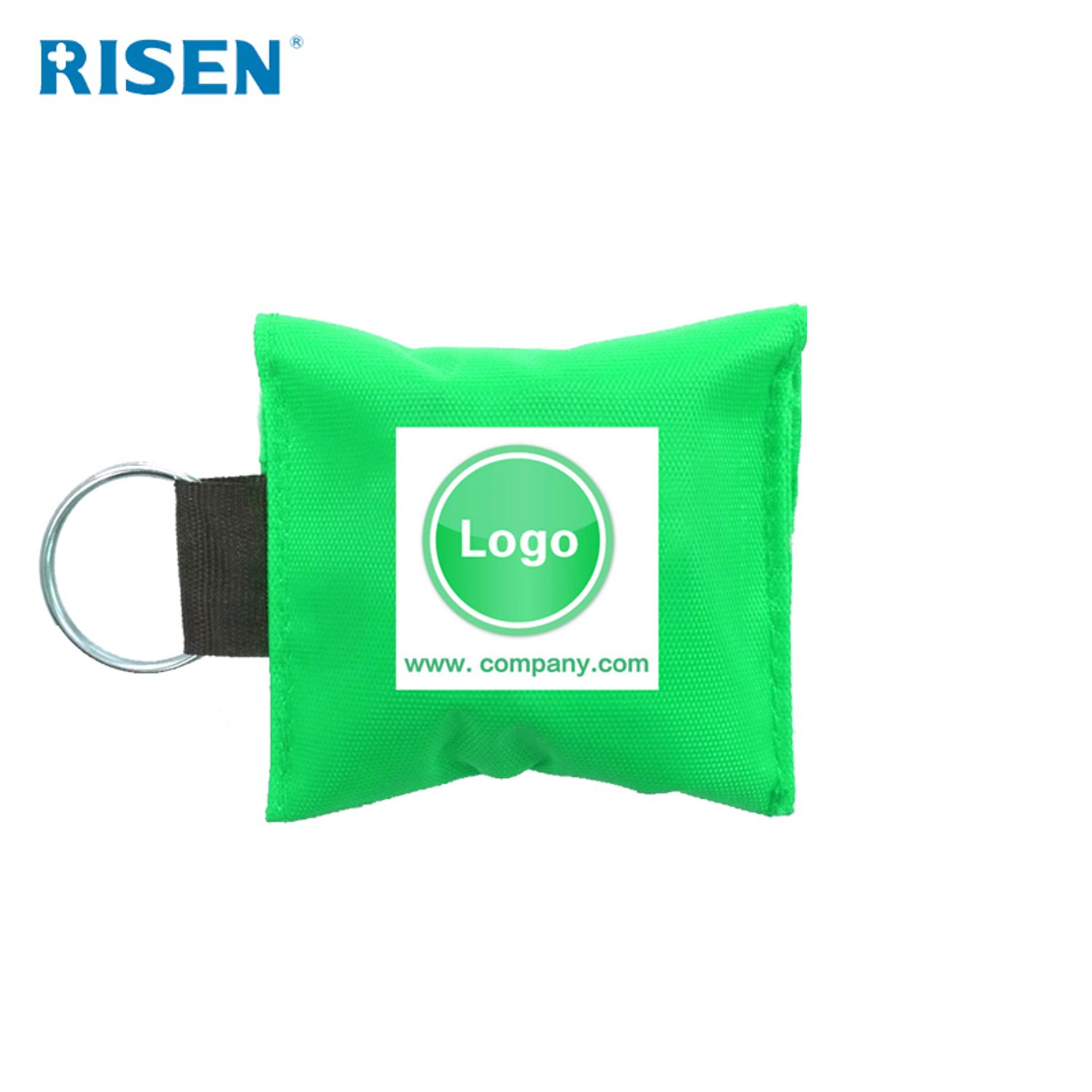 Risen Medical Green Mini CPR Mask Keychain with Custom Logo