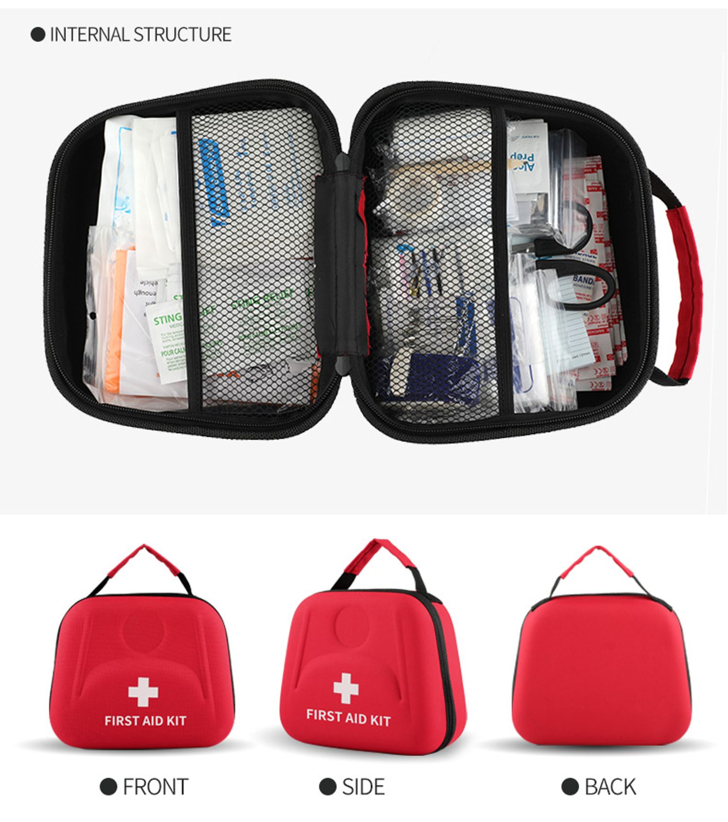 view of red first aid box from different aspect