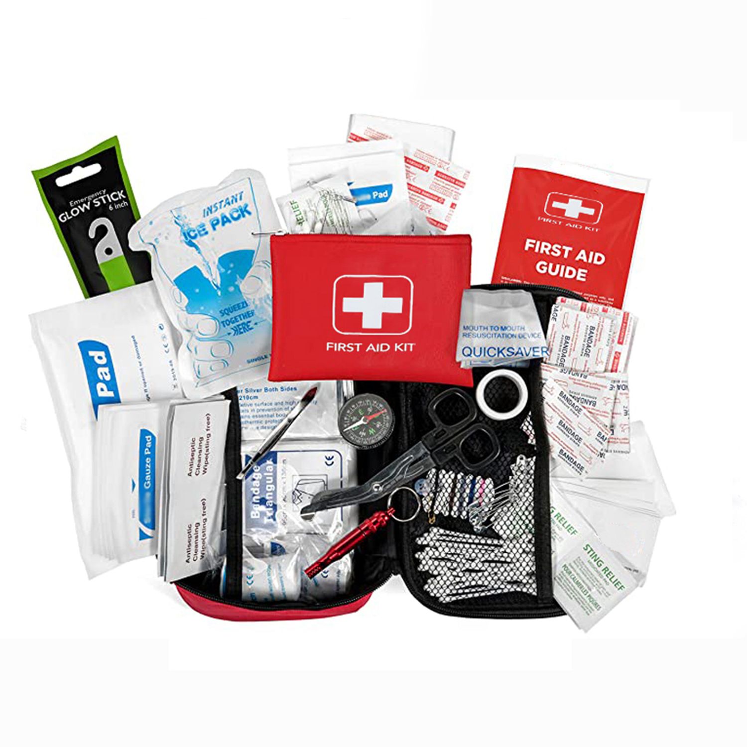 contents of 2-In-1 Zip Up Portable First Aid Kit with Custom Logo 

