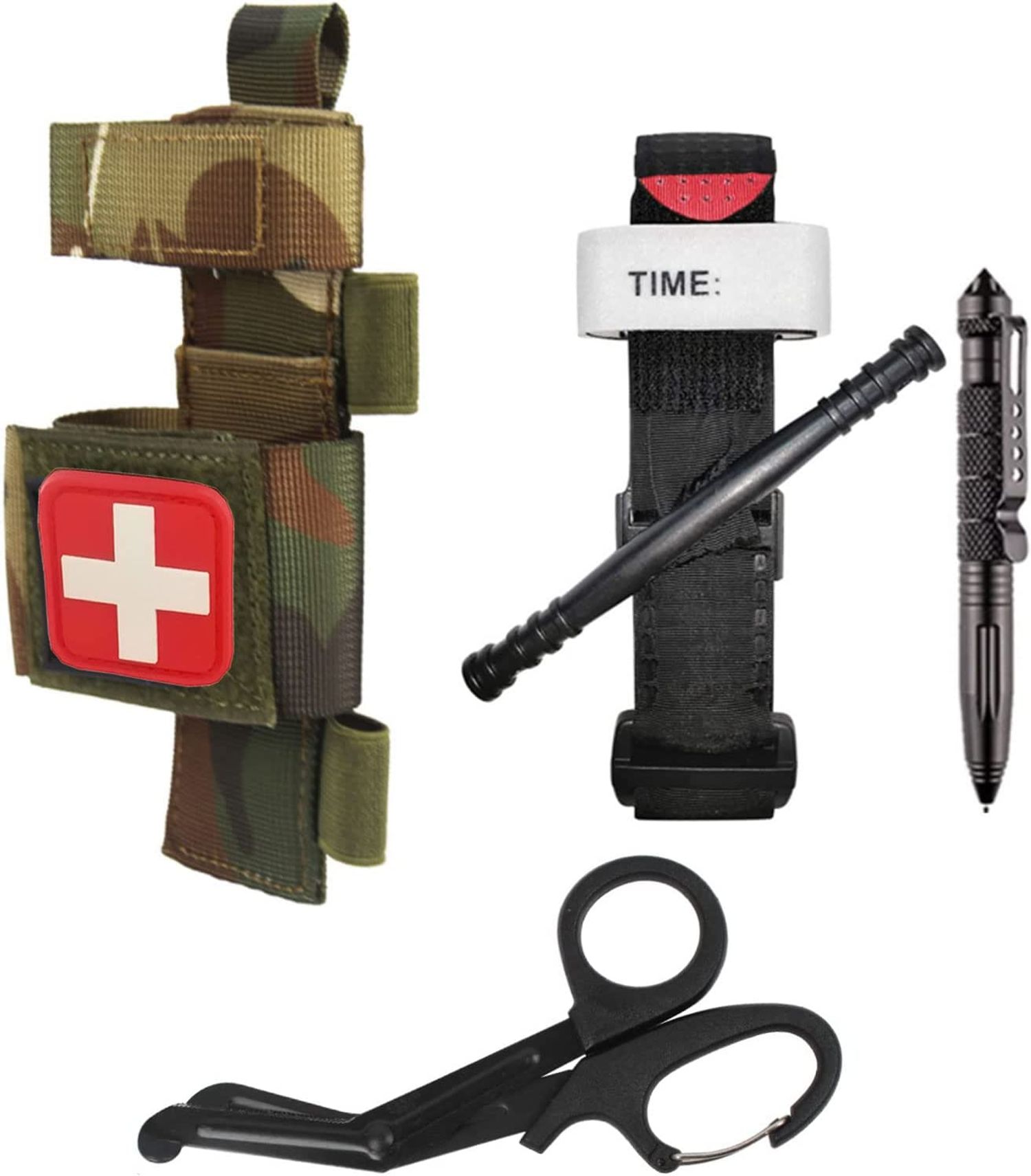 Risen Medical Military Tourniquet Kit with MOLLE Pouch for Rapid Bleeding Control:
Military Tourniquet
Self-defensive Pen
Trauma scissors
Molle Tourniquet Pouch Holder