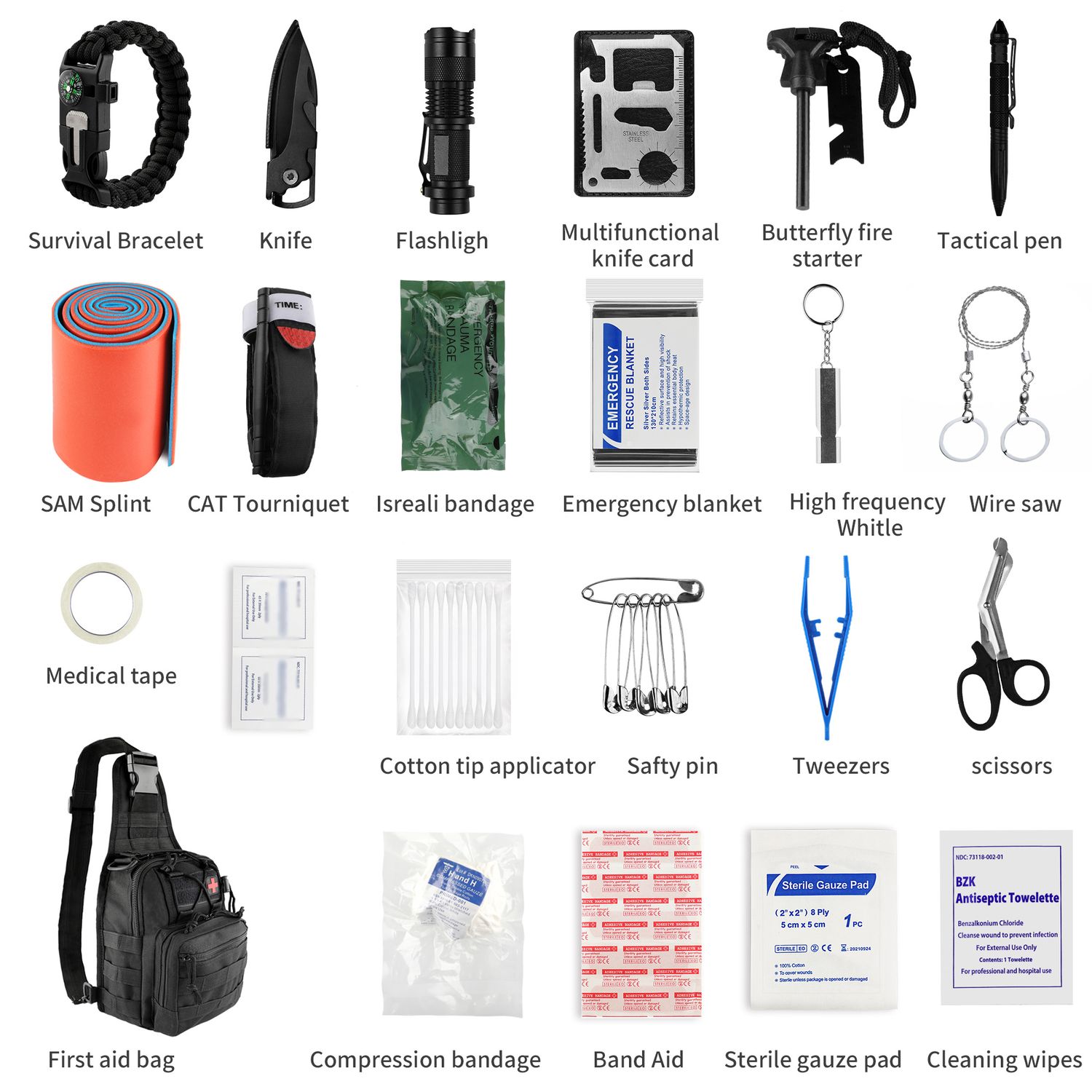 contents of OEM Survival Kit For Outdoor Camping Herramientas Emergency Gear