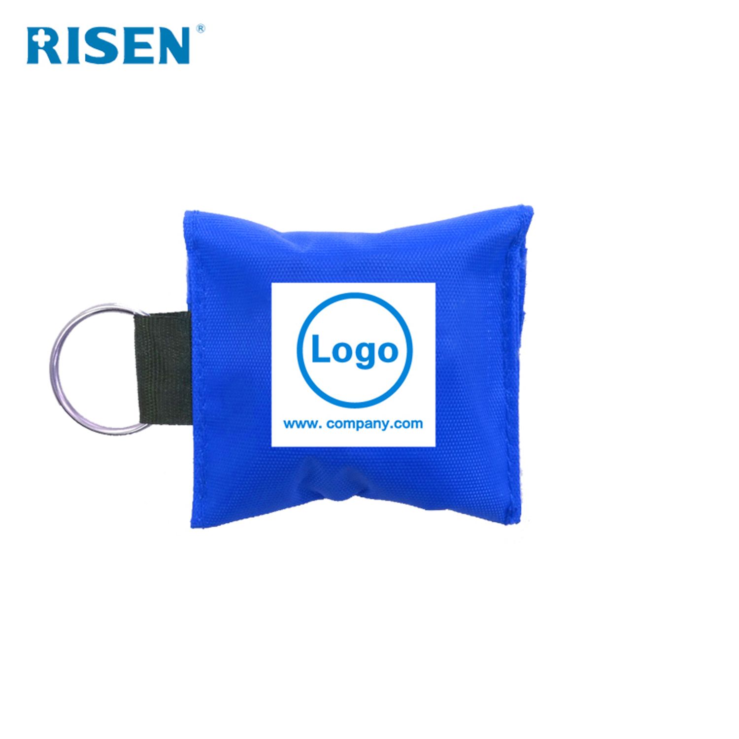 Risen Medical Blue Mini CPR Mask Keychain with Custom Logo