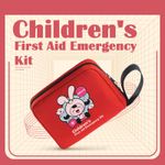 Red children's first aid emergency kit with cartoon bunny design, perfect for carrying in diaper bags
