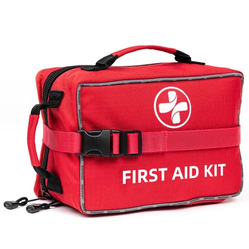 Red Waterproof Car Emergency First Aid Kit for Drivers Buckle Fixed with 250 Pcs Supplies