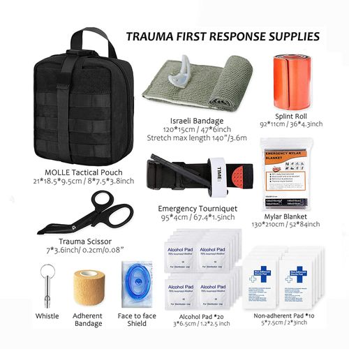 Kit de primeros auxilios para traumatismos de nivel profesional con torniquete: equipo táctico de nailon duradero para controlar el sangrado