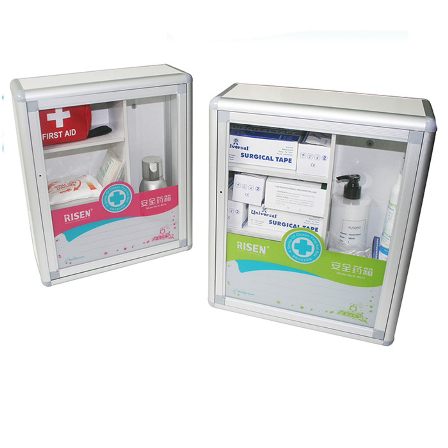 Risen Medical Custom Metal First Aid Cabinet Wall Mounted with Glass Door and medical supplies