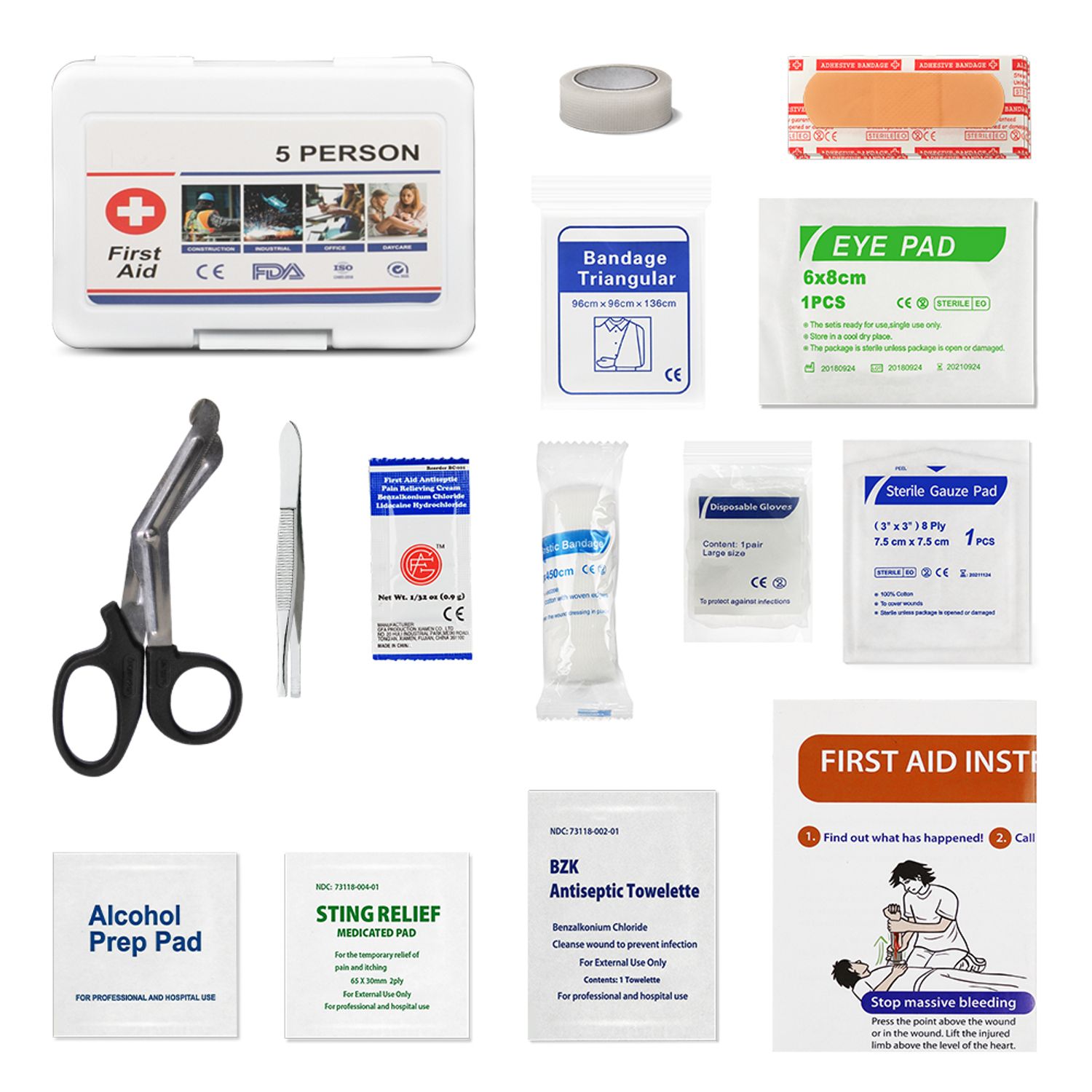 Risen Medical 5-Person Plastic First Aid Kit Box for Workplace with all content