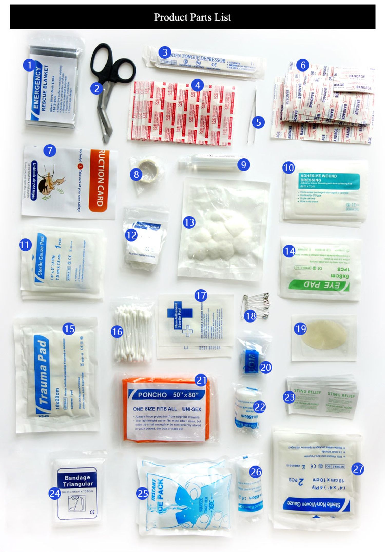 Risen Medical 100 piece Green First Aid Bag Contents