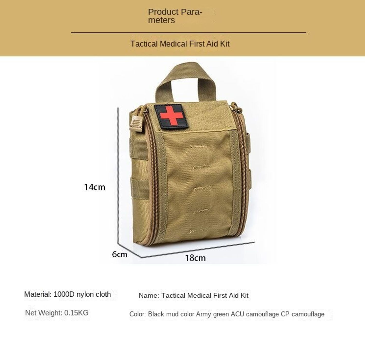 Risen Medical Tactical Military First Aid Bag Waterproof size