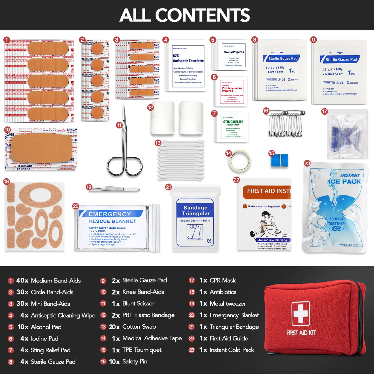 Portable Medical First Aid Kit content list