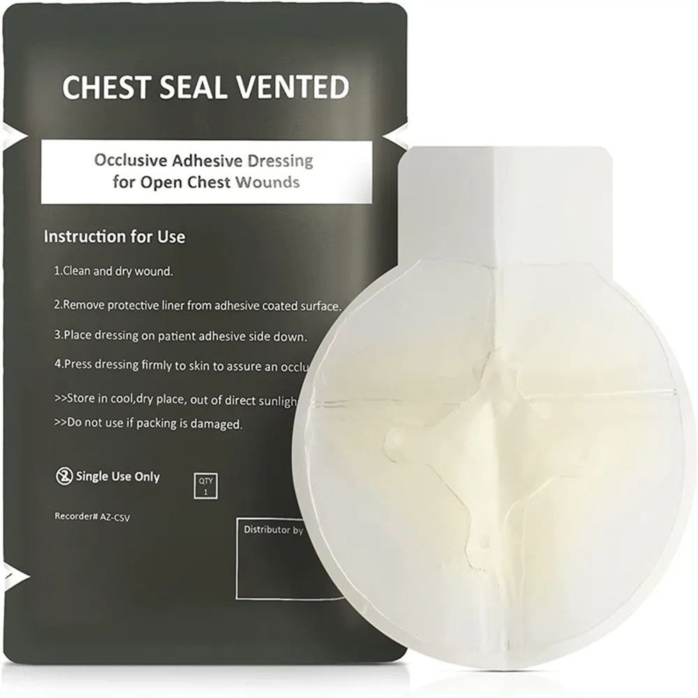 Chest seal vented emergency treatment for open chest injuries