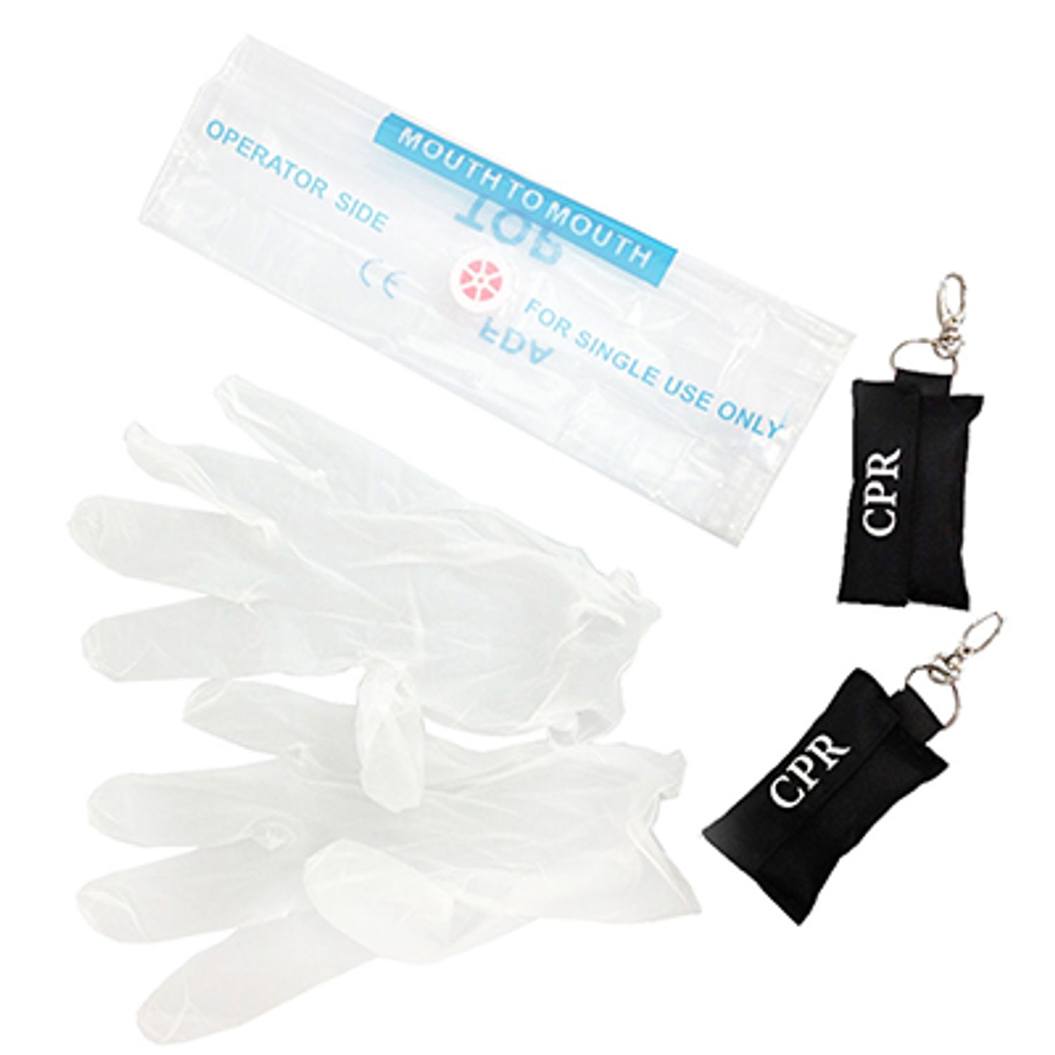 Risen Medical Bulk Black CPR Keychain with Face Shield and Gloves