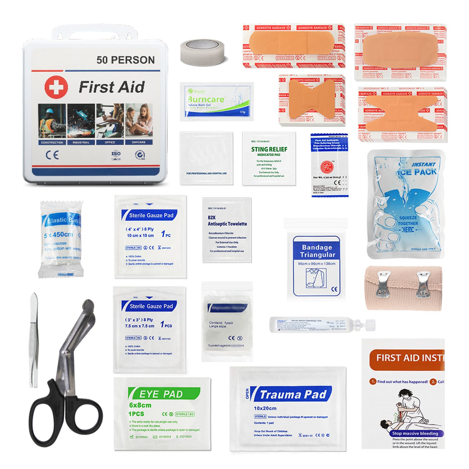 Risen Medical 50-Person Plastic First Aid Kit Box for Workplace with all content