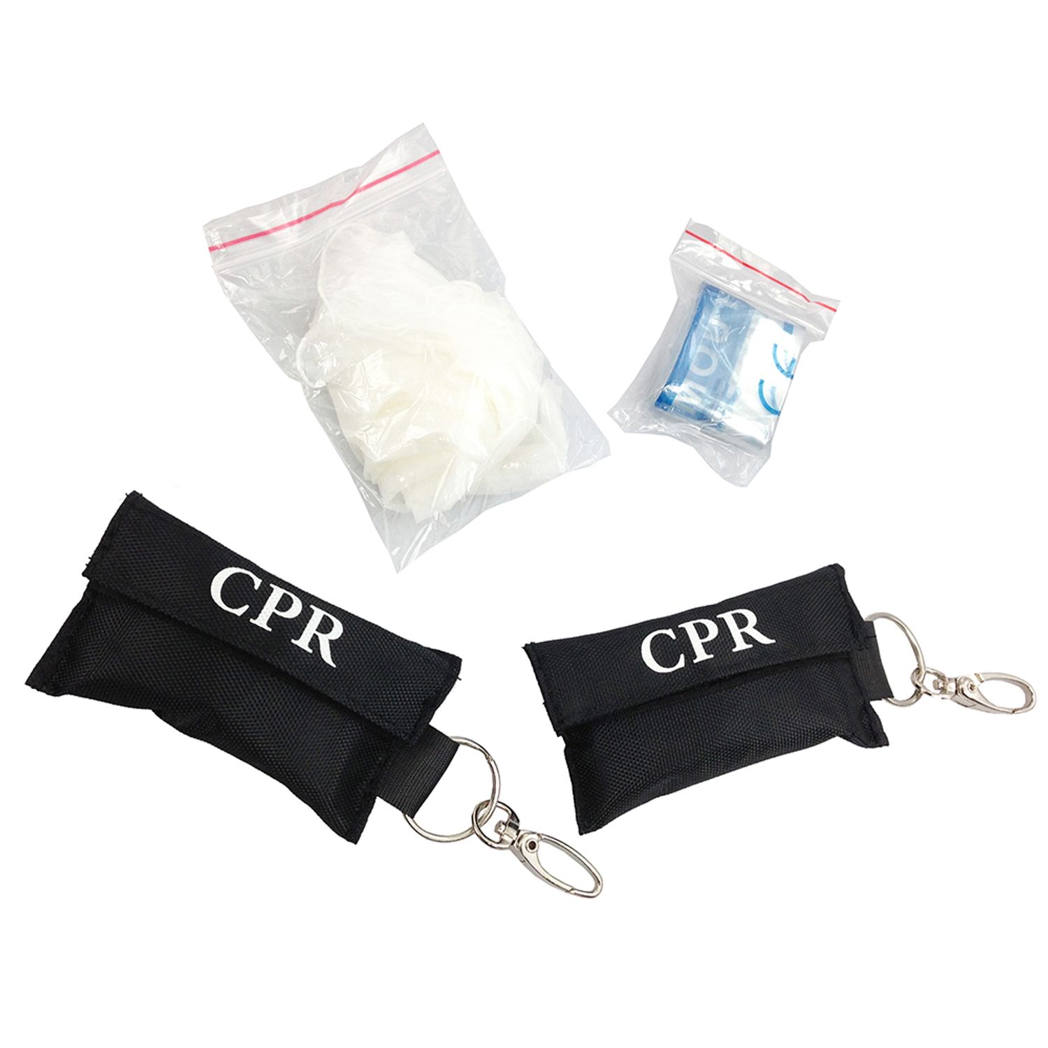 Risen Medical Bulk Black CPR Keychain with Face Shield and Gloves