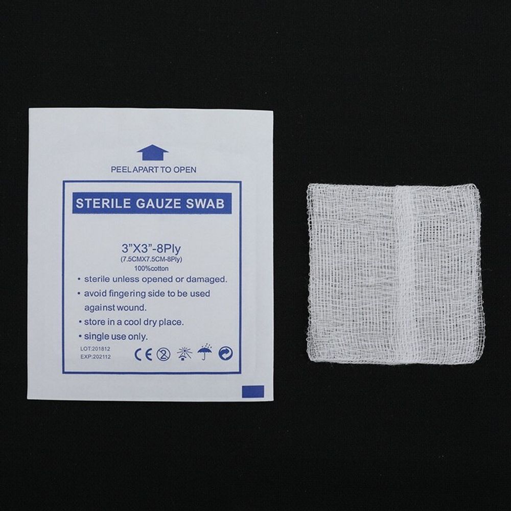 Sterile gauze swab 100% cotton 3 types size specifications.