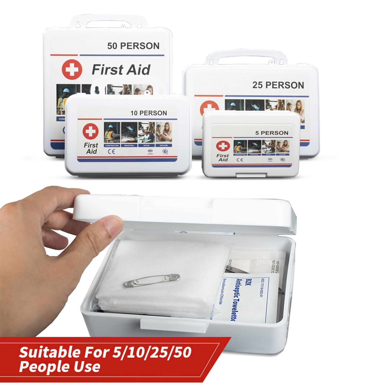 Risen Medical Plastic First Aid Kit Box for Workplace suitable for 5/10/25/50 person use