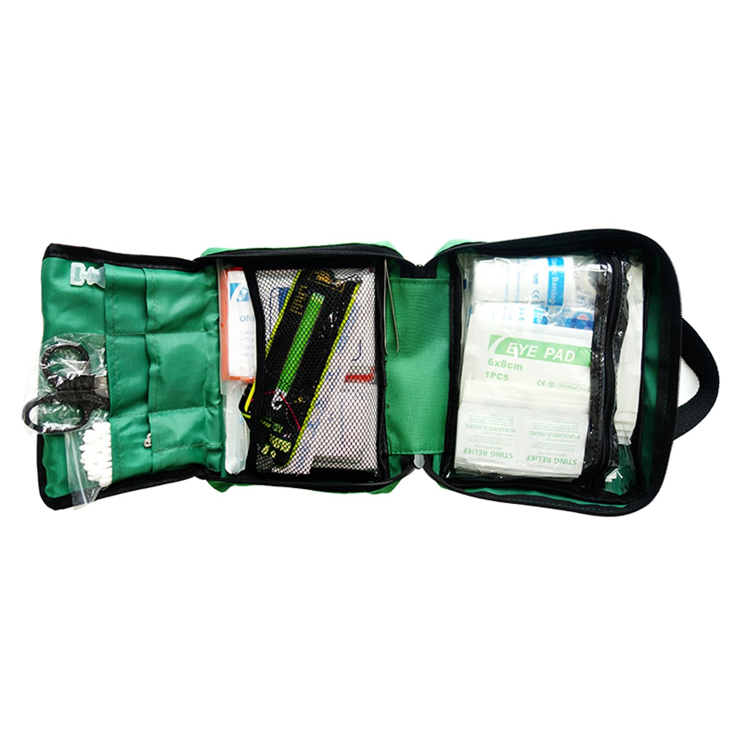 inner display of green First Aid kit